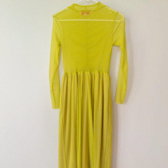 Lisa Says Gah XS "Elenor" Midi Mock Neck Sheer Chartreuse Dress - Picture 4 of 5